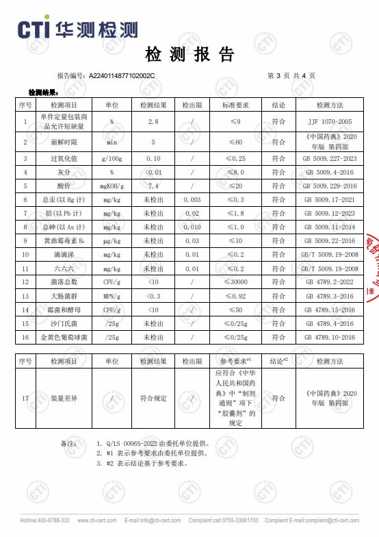 中元益宝牌灵芝孢子油软胶囊_检测报告③